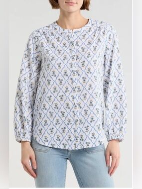 Lucky Brand print button up shirt in blue floral - L nwt